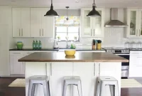 Crisp White Kitchen Makeover Featuring Timeless Tile and a Butcher Block Island