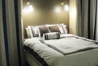 Chic Bedside Storage: Curtained Built-in Wardrobes