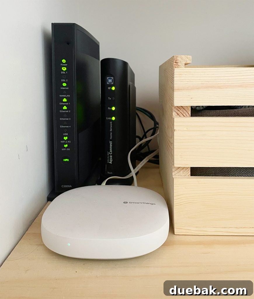 Upgrade Your Home with Smart Motorized Blinds 14 Samsung Smart Things Hub Near Modem To Control Smart Blinds