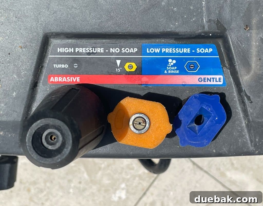 Essential Pressure Washer Tips For First Timers 7 Pressure Washer Nozzle Guide On Side of Electric Pressure Washer