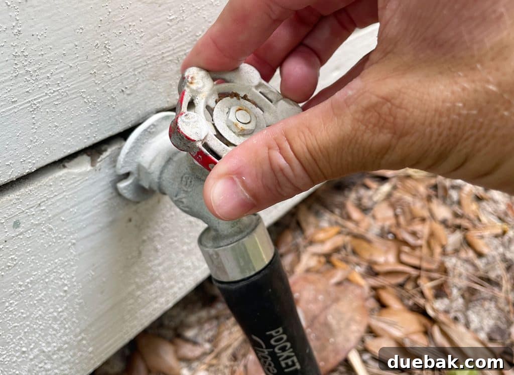 Essential Pressure Washer Tips For First Timers 9 Turning on water at outdoor hose bib for pressure washing