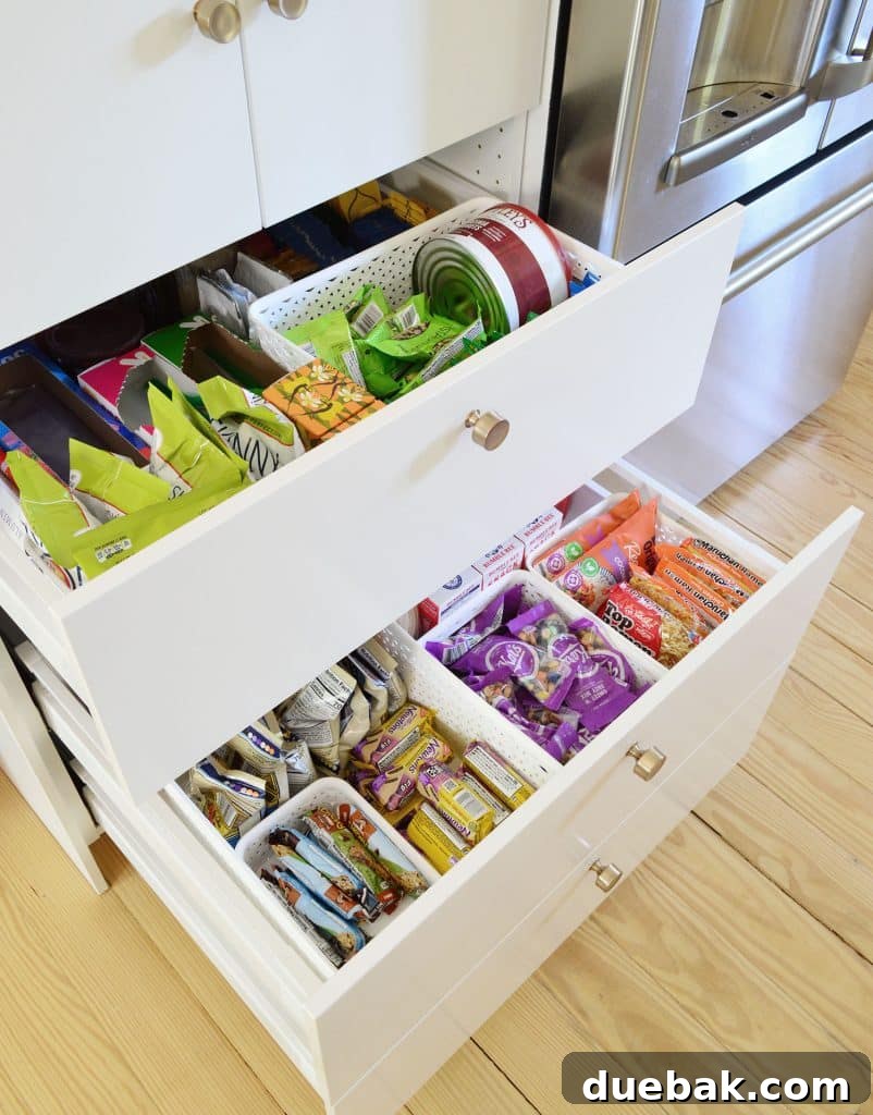 Snack Drawers Open In Ikea Pantry Cabinet