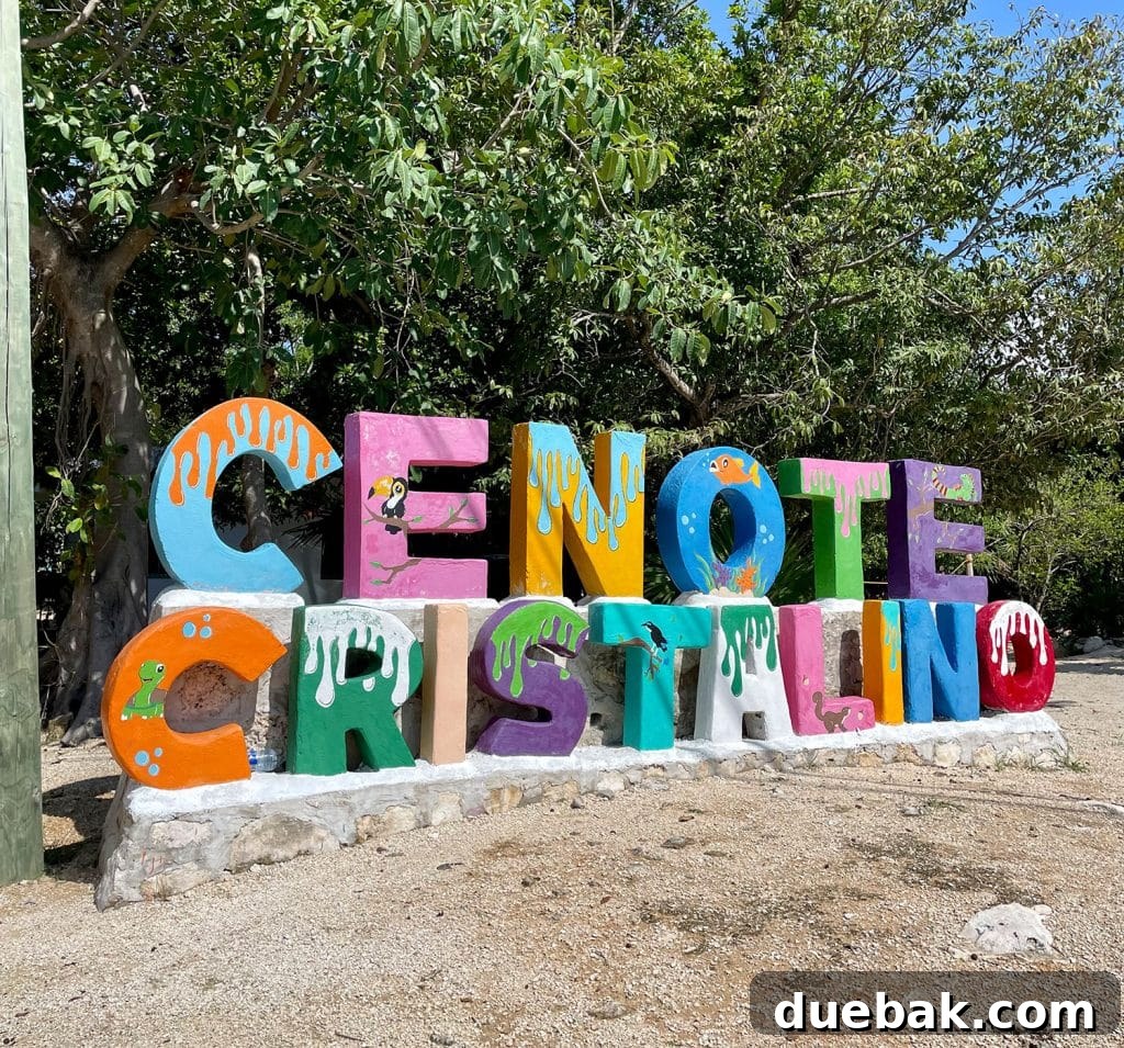 Colorful Sign For Cenote Cristalino In Akumal Mexico
