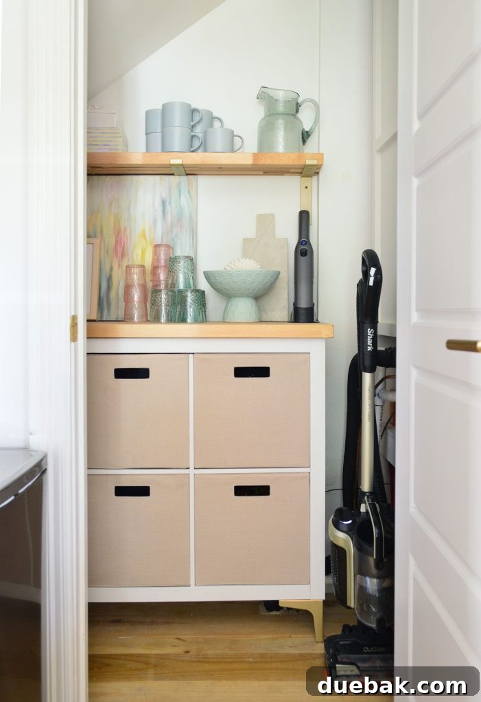 Maximizing Your Utility Closet Space 14 After Photo Of Utility Closet With Pretty Cubby Storage And Butcher Counter
