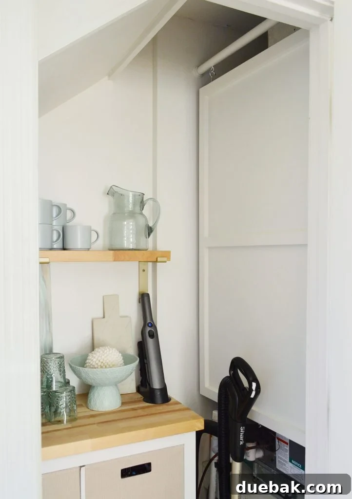 Maximizing Your Utility Closet Space 26 Wood Cover Panel Hanging In Utility Closet To Hide HVAC Unit
