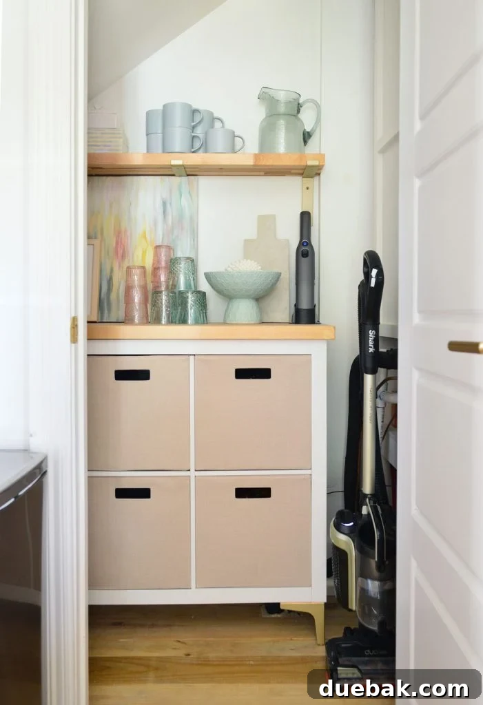 Maximizing Your Utility Closet Space 33 After Photo Of Utility Closet With Pretty Cubby Storage And Butcher Counter