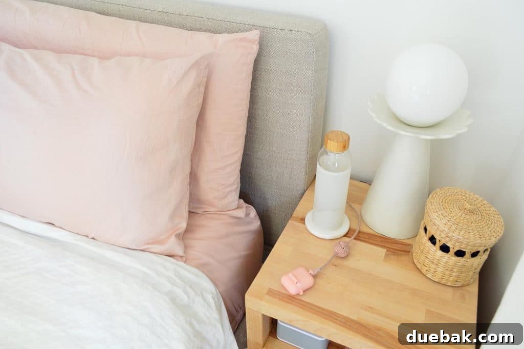 Elevate Your Bedroom with DIY Modern Nightstands 23 Overtop View Of Sherry's DIY Butcher Block Nightstand With Modern Lamp And Woven Basket