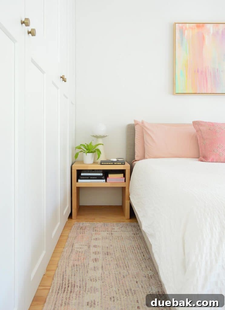 Elevate Your Bedroom with DIY Modern Nightstands 25 Bedroom With White Ikea Closets Next To White King Bed With DIY Nightstand and Elegant Decor