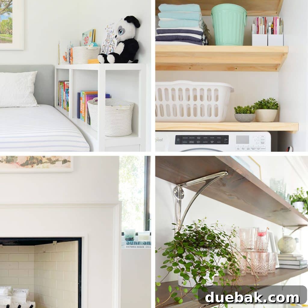 Elevate Your Bedroom with DIY Modern Nightstands 26 Grid of Four DIY Building Projects: Bedside Bookcase, Plywood Shelves, Modern Fireplace Mantle, Rustic Floating Shelves