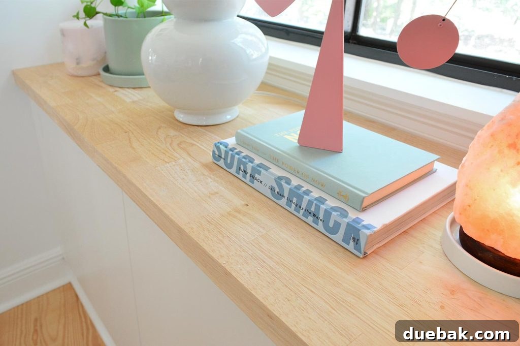 Close Up Of Butcher Block Counter On Ikea Besta