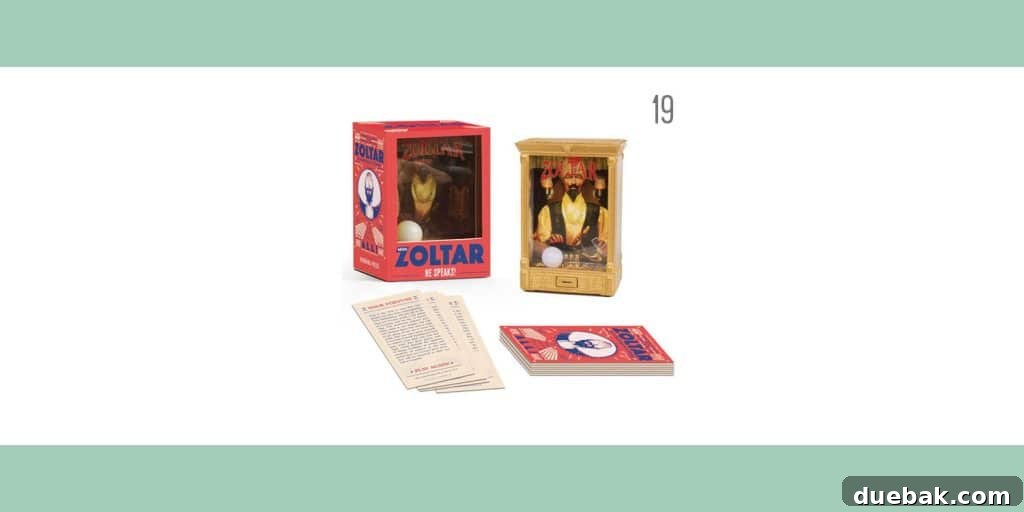 An affordable holiday gift idea: a fun Mini Zoltar fortune teller, perfect for a desk or locker.