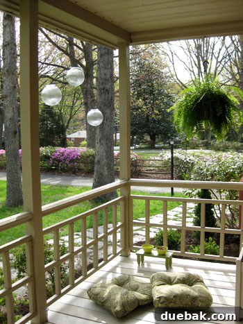 Vote Loud 4 Detail of DIY Hanging Lanterns and Repurposed Floor Pillows on the Porch