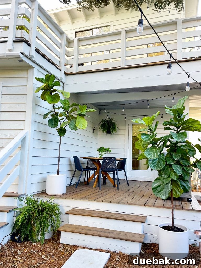 After photo of exterior porch with new door and plants