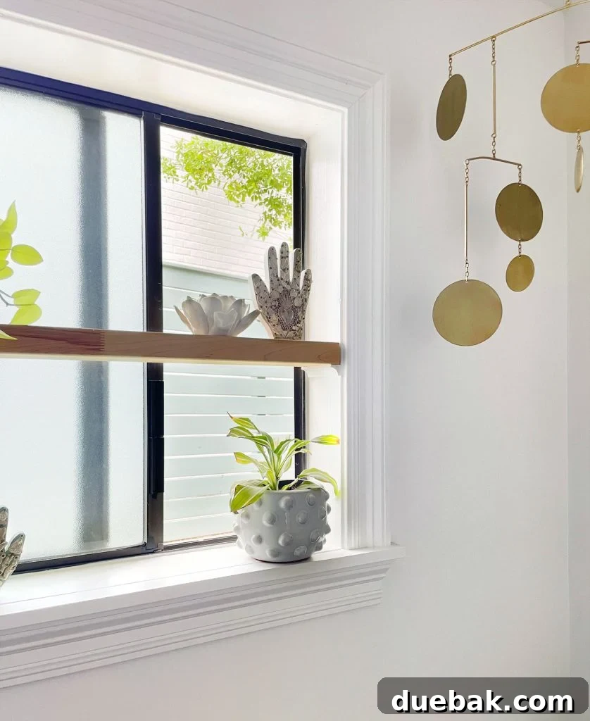 Floating Shelf In Bathroom With Window Open Behind It