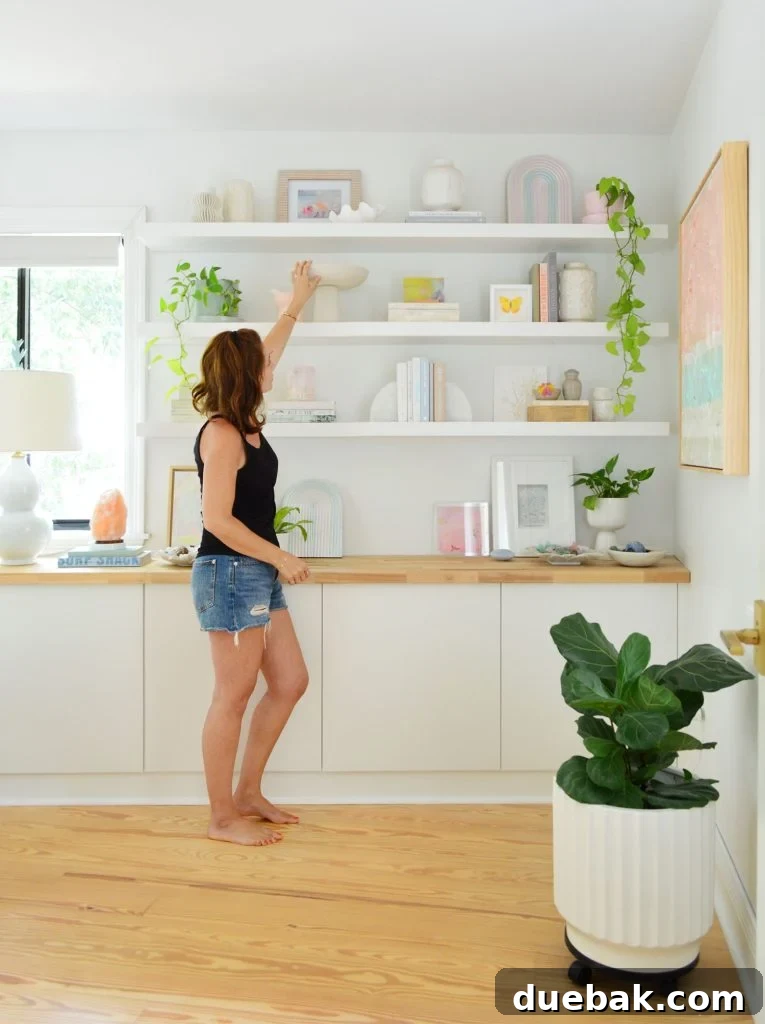 Sherry Reaching For Bowl On Ikea Lack Floating Shelf