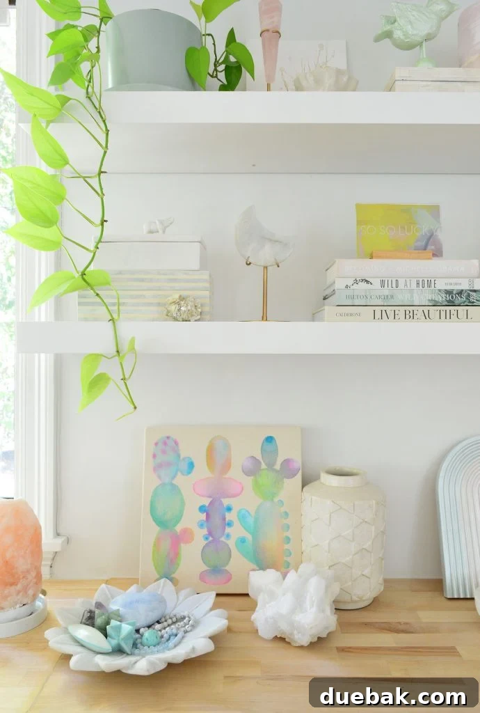 Ikea Lack Shelves Styled with Crystals