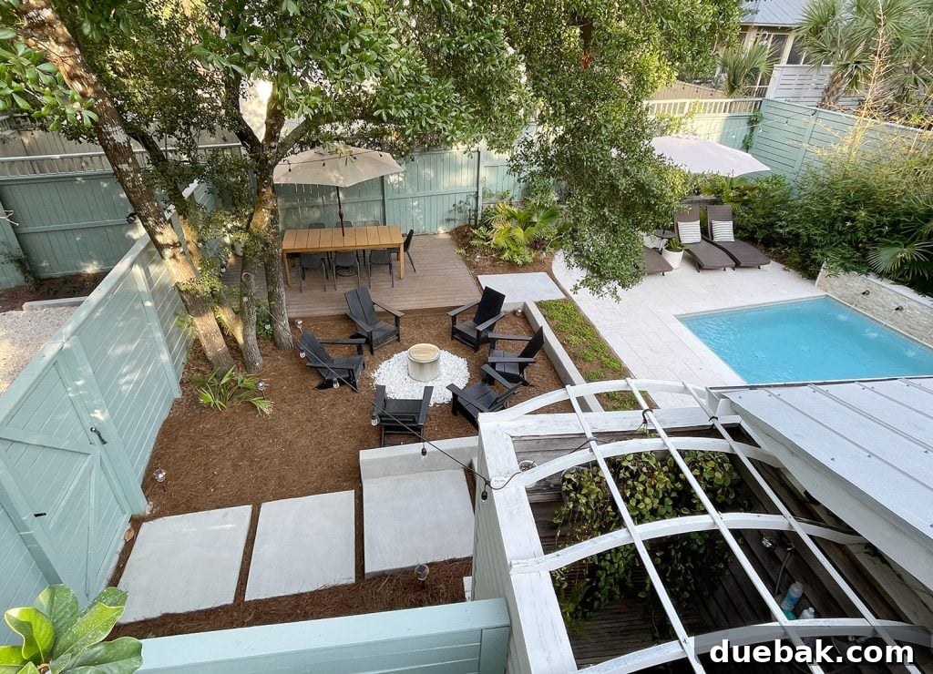 Overhead View Of Bigger Backyard From Front Porch With Pool AnD Dining Area