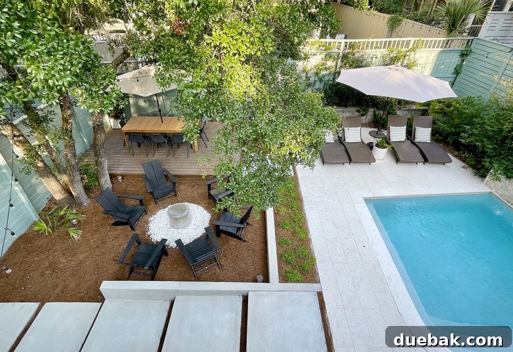 Overhead View Of Backyard Straight On With Large Concrete Paver Stones