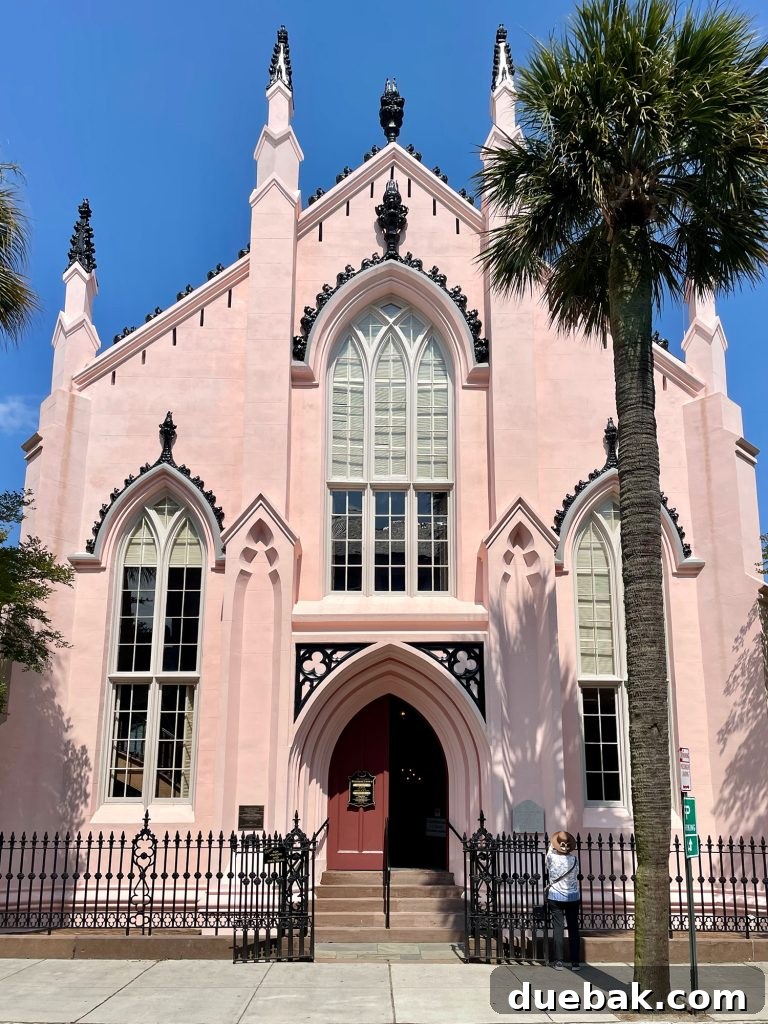 Pink Huguenot Church In French Quarter In Charleston South Carolina