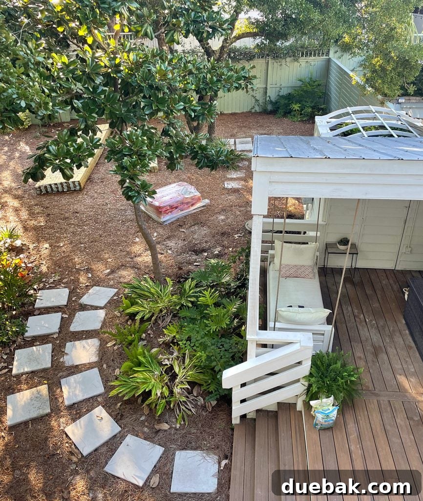 View Of Yard From Above With Old Fence Location And Pavers Moved