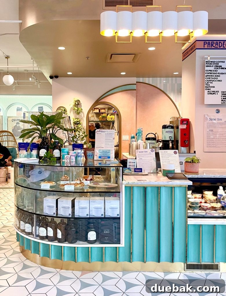 The vibrant, art-deco inspired interior of ParaDeco Coffee Shop in Saint Petersburg, Florida.