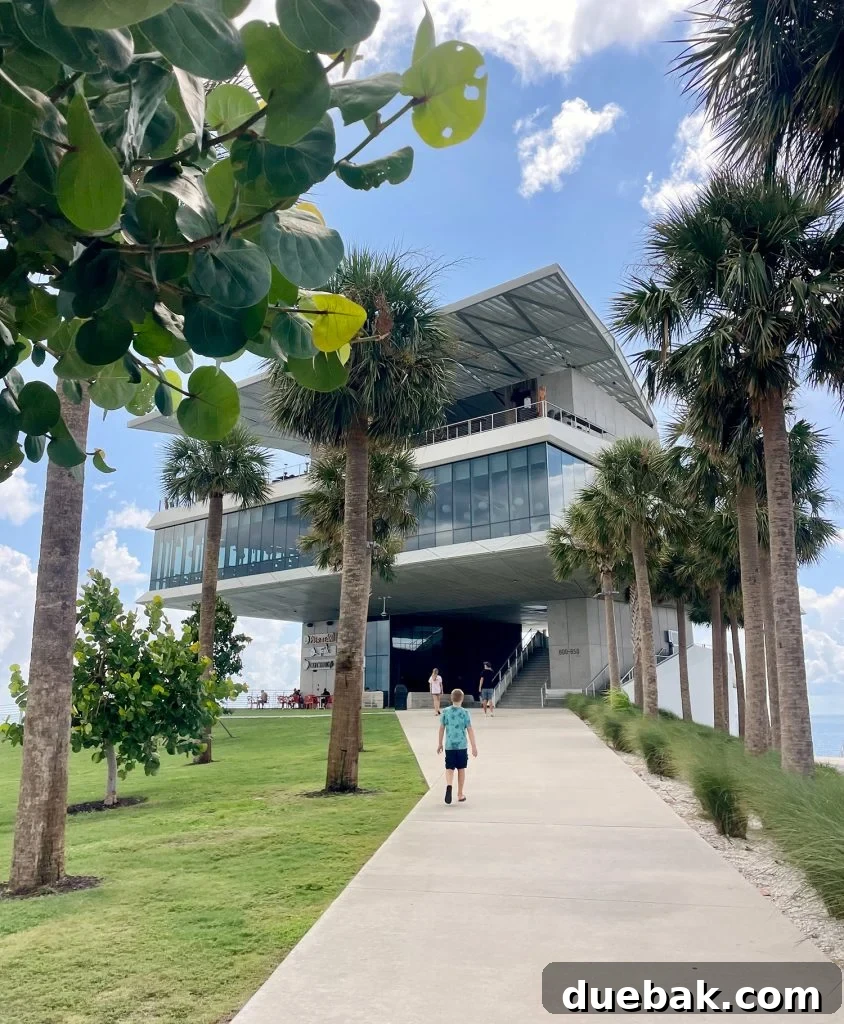 The striking three-story structure at the end of St. Pete Pier, housing multiple restaurants with panoramic views.