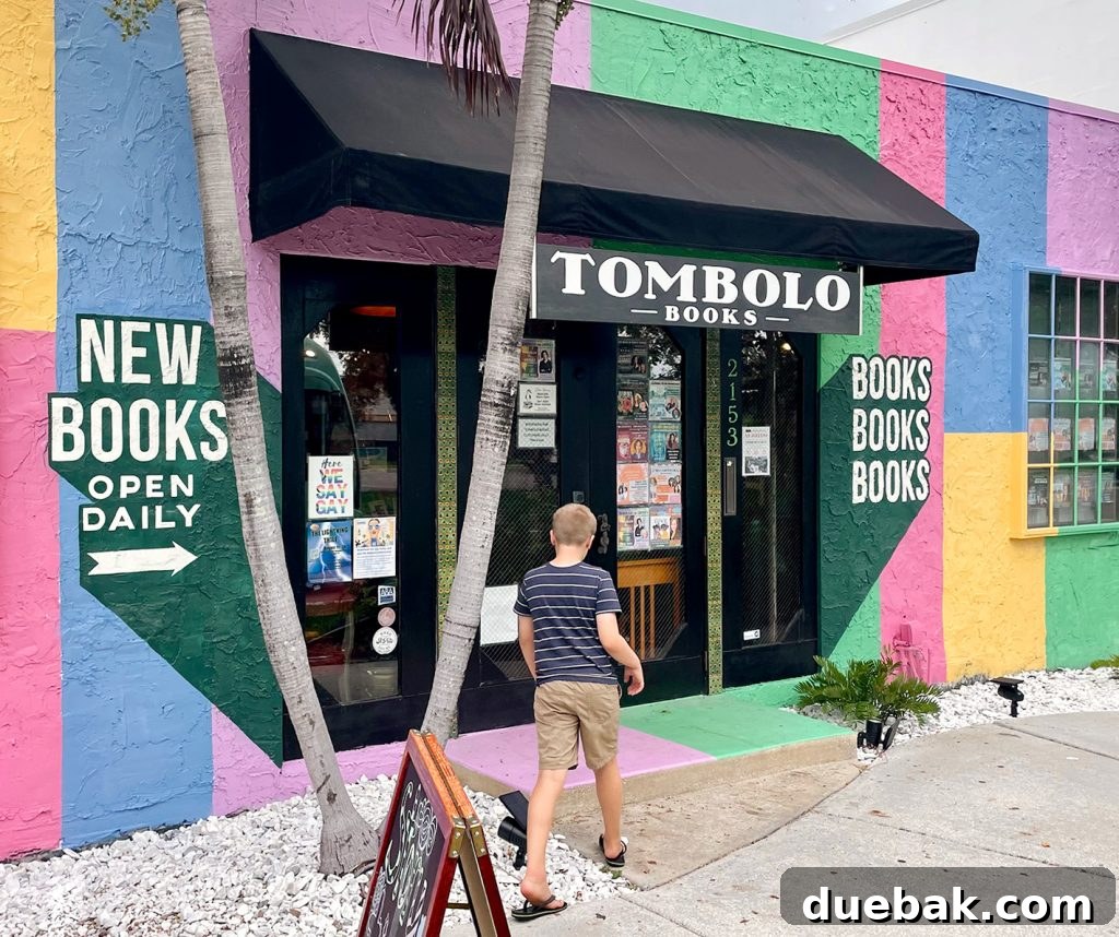 The charming exterior of Tombolo Books, an independent bookstore in Saint Petersburg, Florida.