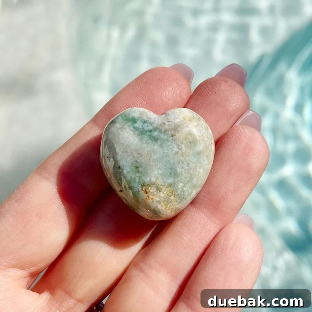 Ocean Jasper Crystal Stone Heart In Hand