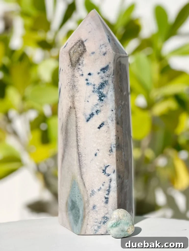 Ocean Jasper Crystal Tower and Small Polished Heart Stone Together