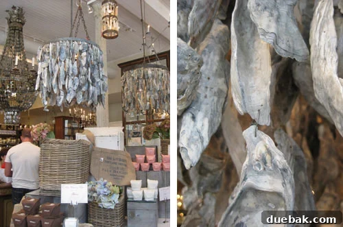 Oyster Shell Chandelier: DIY Coastal Decor Inspiration from Savannah's Paris Market Exquisite oyster shell chandelier at The Paris Market, inspiring DIY coastal decor