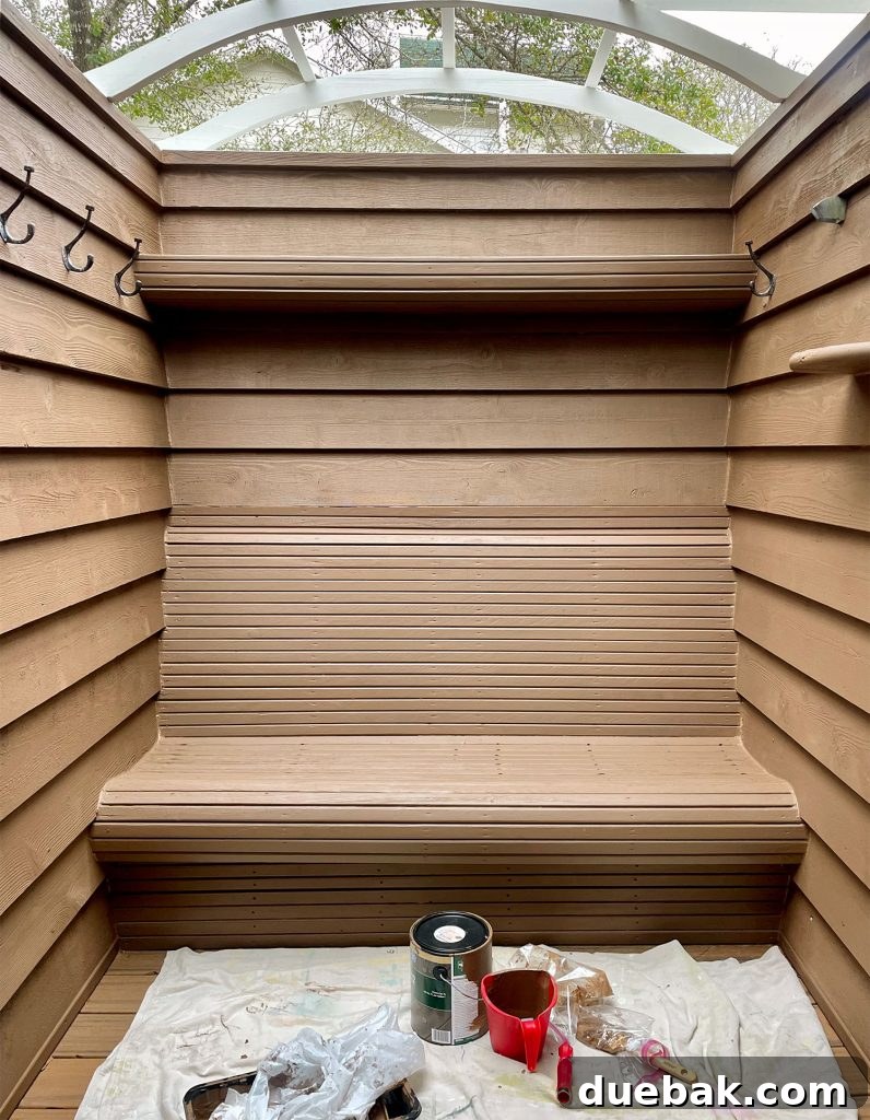 Elevating Your Outdoor Shower with Solid Stain 20 Outdoor Shower With Behr Premium Solid Stain Tugboat Color