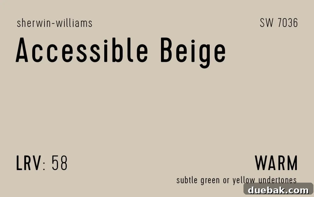 Sherwin-Williams Accessible Beige Information Swatch - A warm, inviting greige with a beige lean.