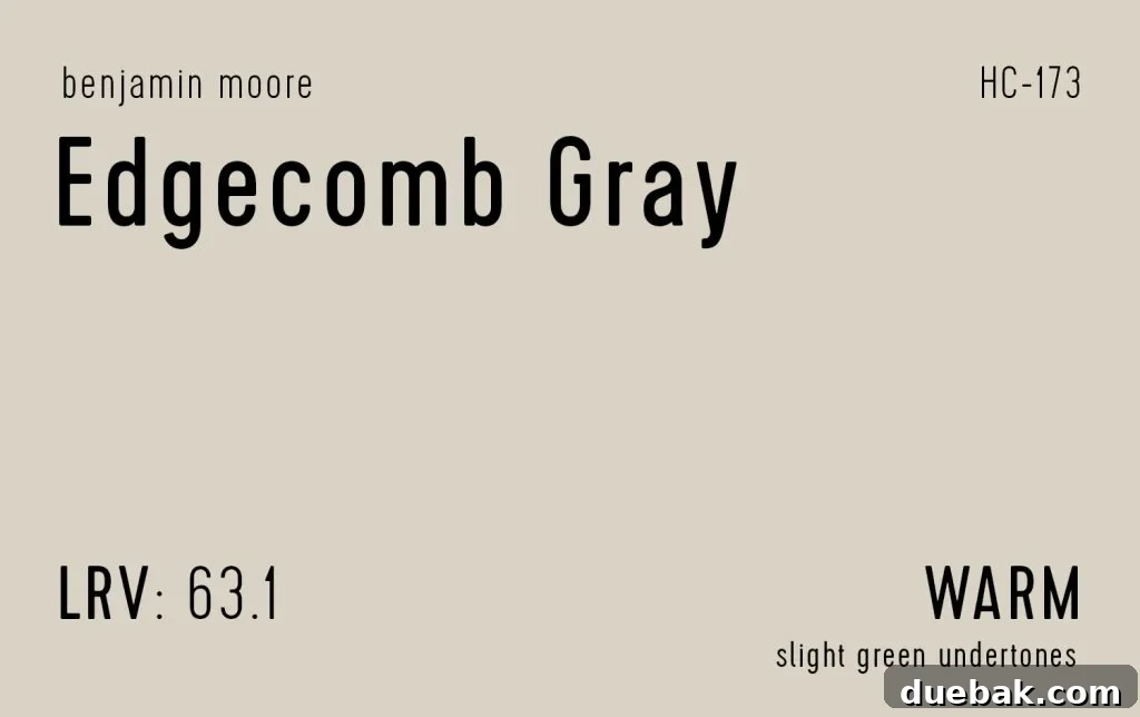 Benjamin Moore Edgecomb Gray Information Swatch - A beloved, perfectly balanced greige.