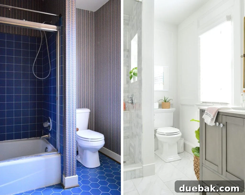 Before After Of Wallpapered Main Bathroom Toilet Area