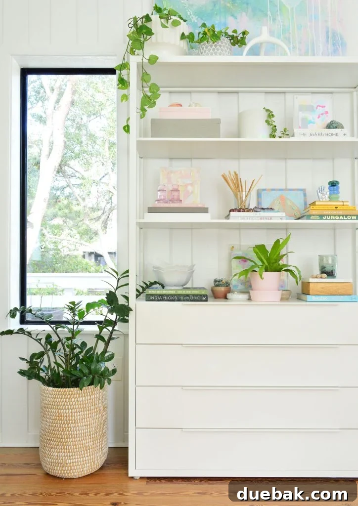Ikea Shelf With Light Decor And Plants