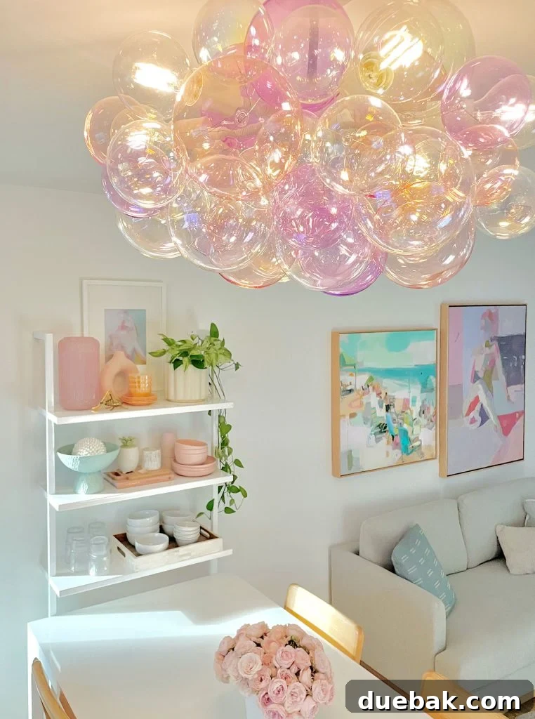 Our Cozy Kitchen-Living Nook 12 Glass Bubble Light Fixture In Purple And Pink Above Kitchen Table