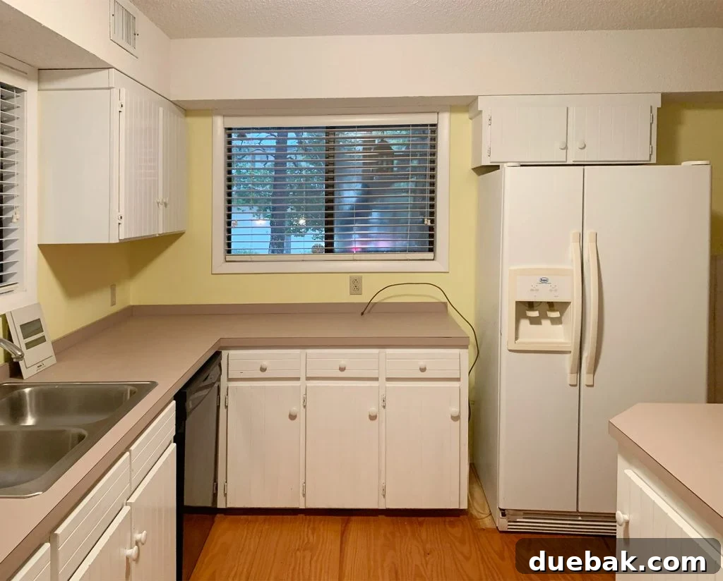 Our Cozy Kitchen-Living Nook 4 Kitchen Before Photo With Pink Counters And Yellow Walls