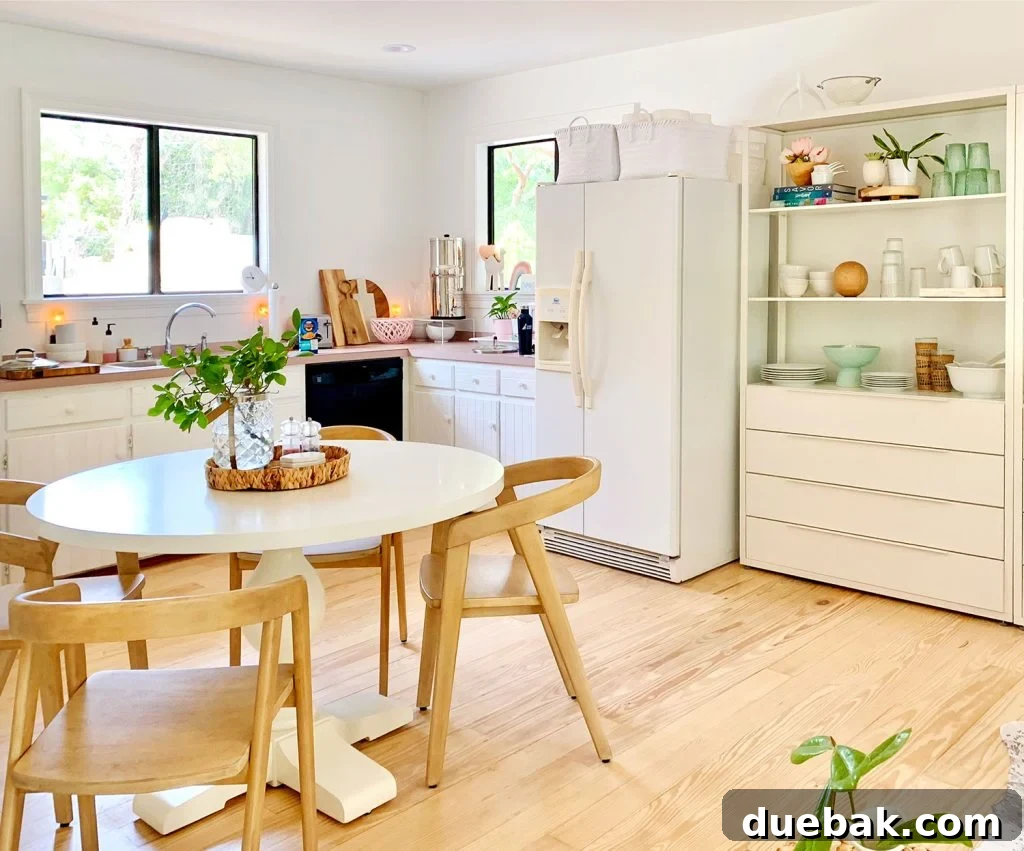 Our Cozy Kitchen-Living Nook 6 Before Photo Of Kitchen With White Fridge And Ikea Shelving