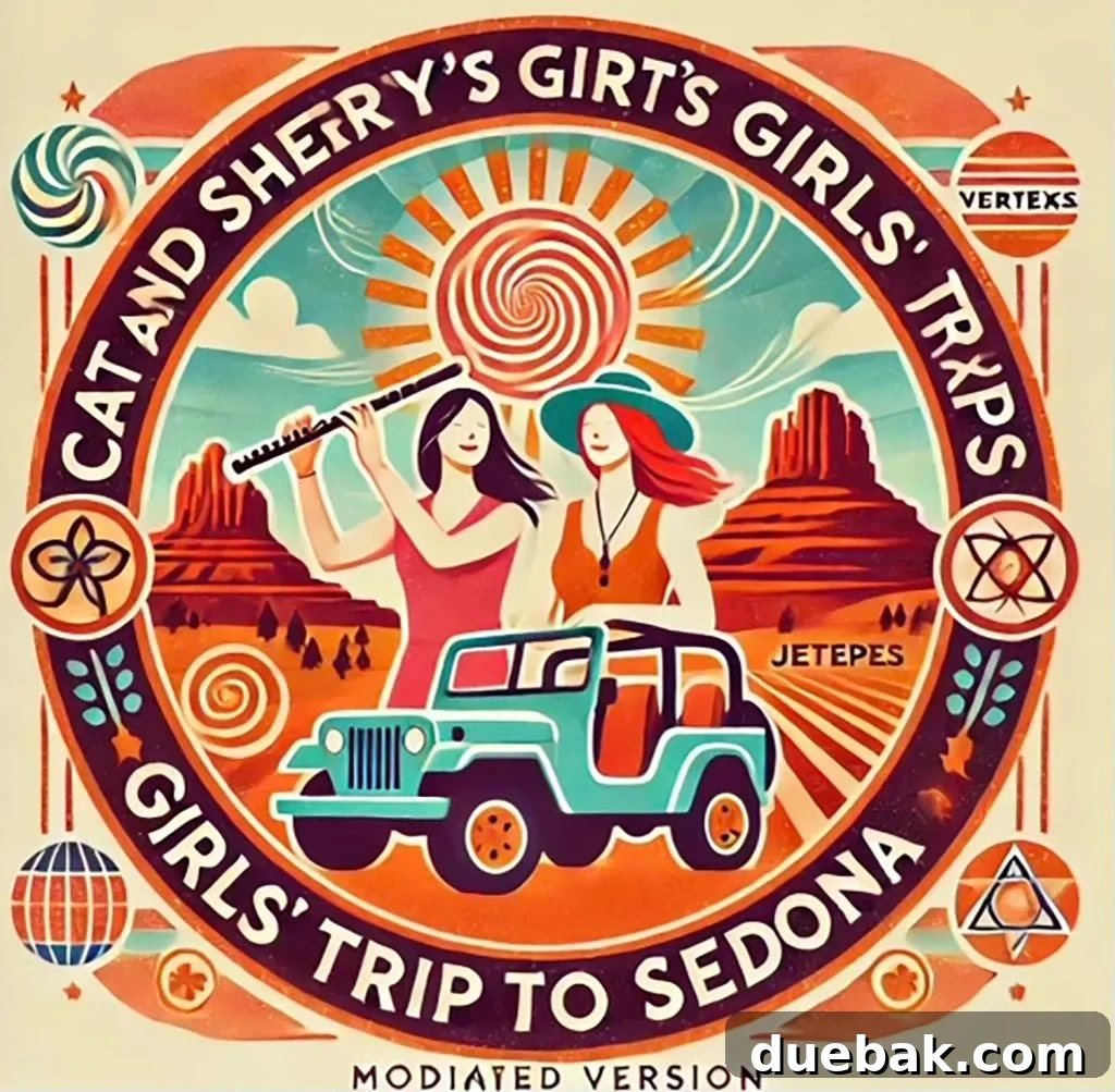 Sedona Sisterhood Sojourn 9 AI Graphic Logo for Cat and Sherry Girls rip To Sedona