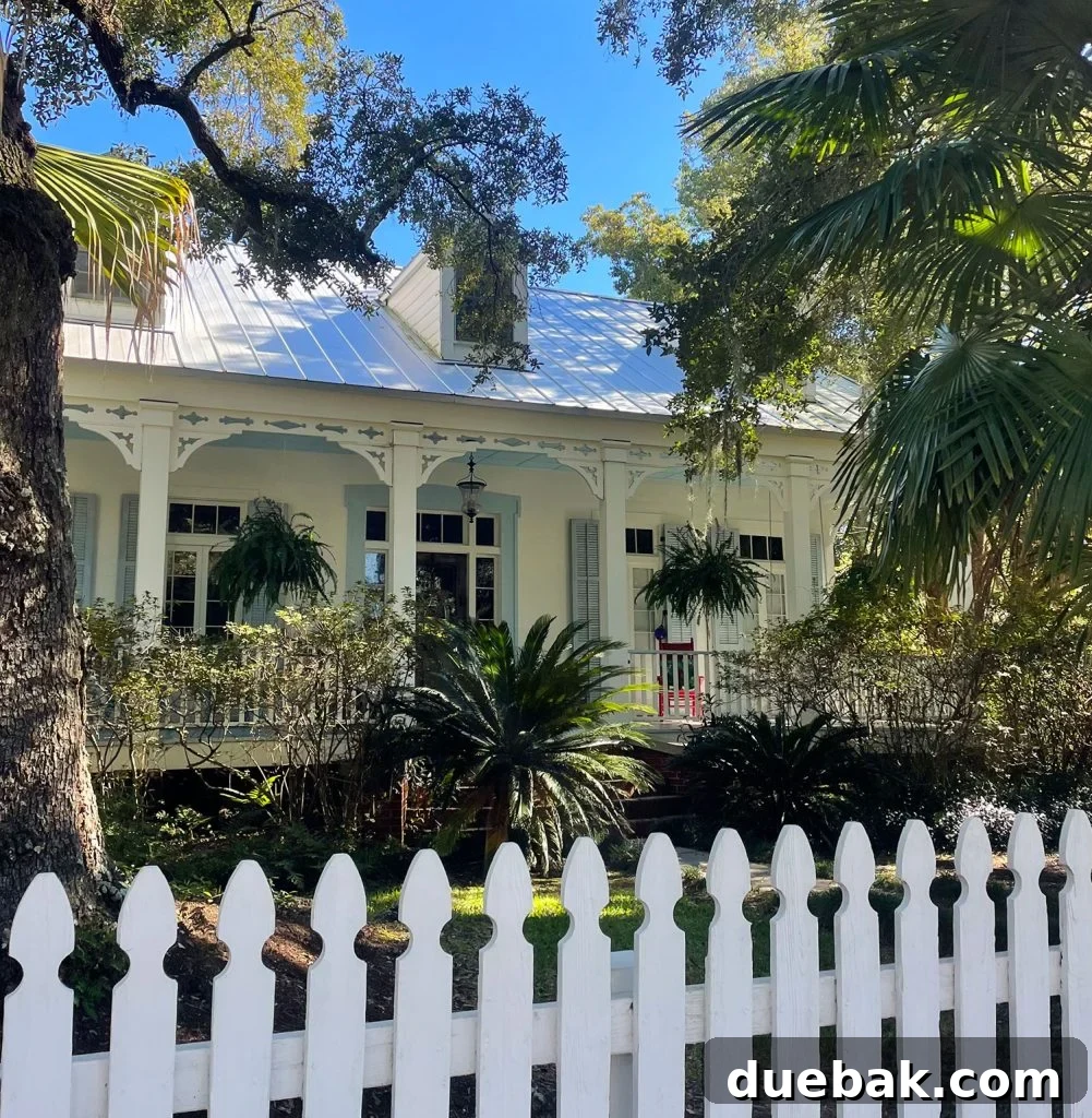 Exterior of Southern Style Home In In Ocean Springs Mississippi With Picket Fence