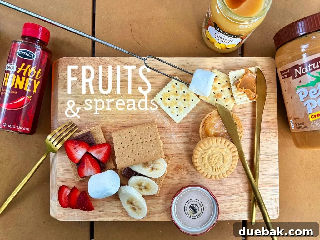 Upraded Smores With Fruits and Spreads Like Strawberries Bananas Peanut Butter and Lemon Curd