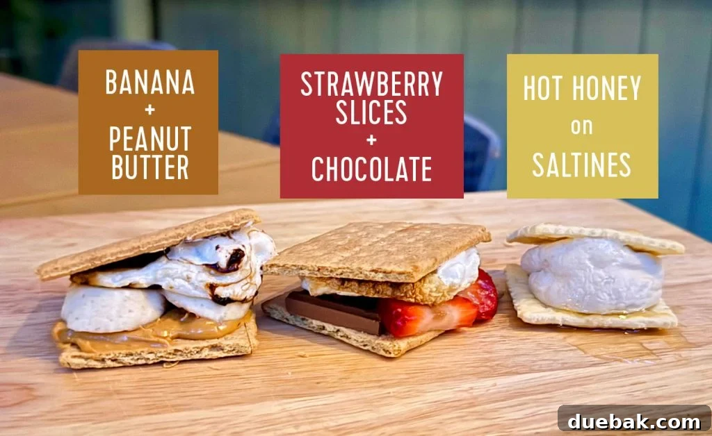 Upgraded Smores With Banana And Peanut Butter Strawberry Slices and Chocolate Hot Honey on Saltines