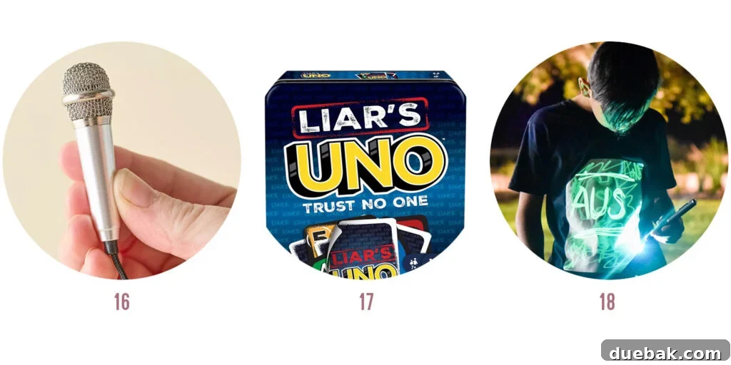 Your 2025 Holiday Gift Guide for All Ages and Budget Friendly Presents Under 15 Dollars 18 Next 3 Kids & Teens Gifts: Mini Microphone, Liar's UNO, Light Up Drawing Shirt
