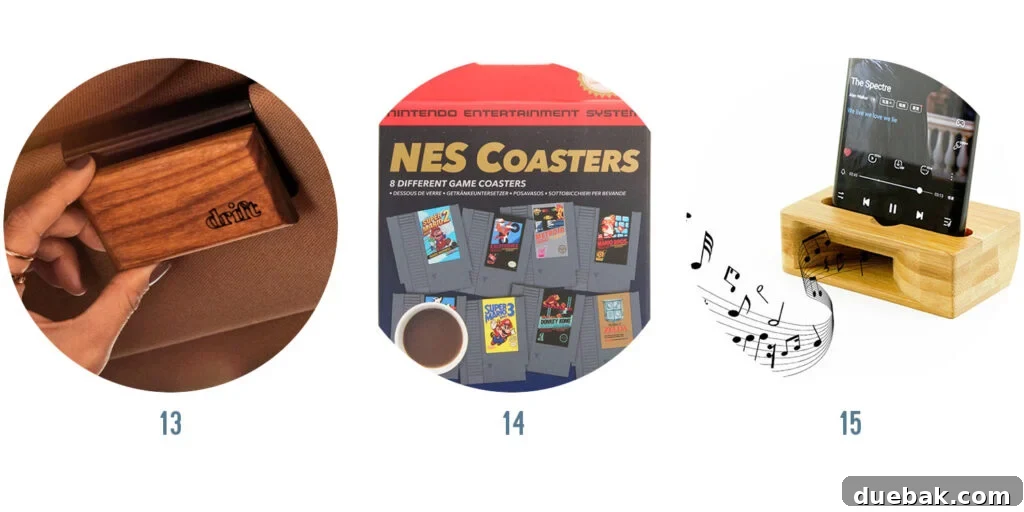 Your 2025 Holiday Gift Guide for All Ages and Budget Friendly Presents Under 15 Dollars 25 Next 3 Affordable Gifts: Wood Car Air Fresheners, Nintendo Classic Coasters, Wooden Phone Speaker
