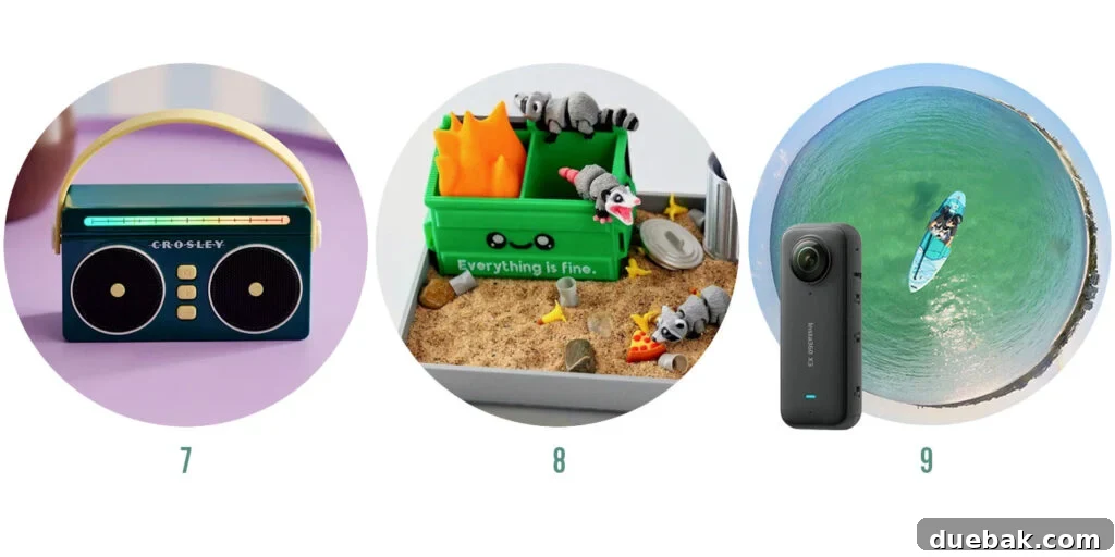Your 2025 Holiday Gift Guide for All Ages and Budget Friendly Presents Under 15 Dollars 6 Next 3 Adult Gift Ideas: Mini Bluetooth Boombox, Dumpster Fire Zen Garden, Insta360 Camera