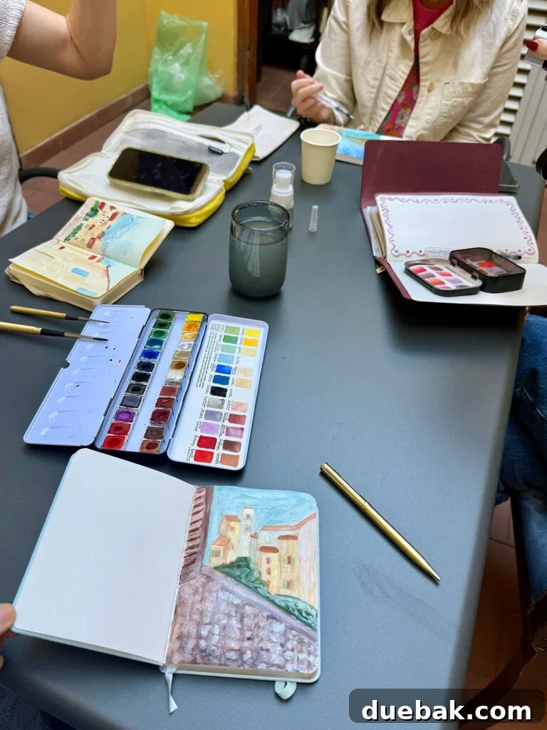 Florence Italy Girls Painting Watercolor on Hotel Roof