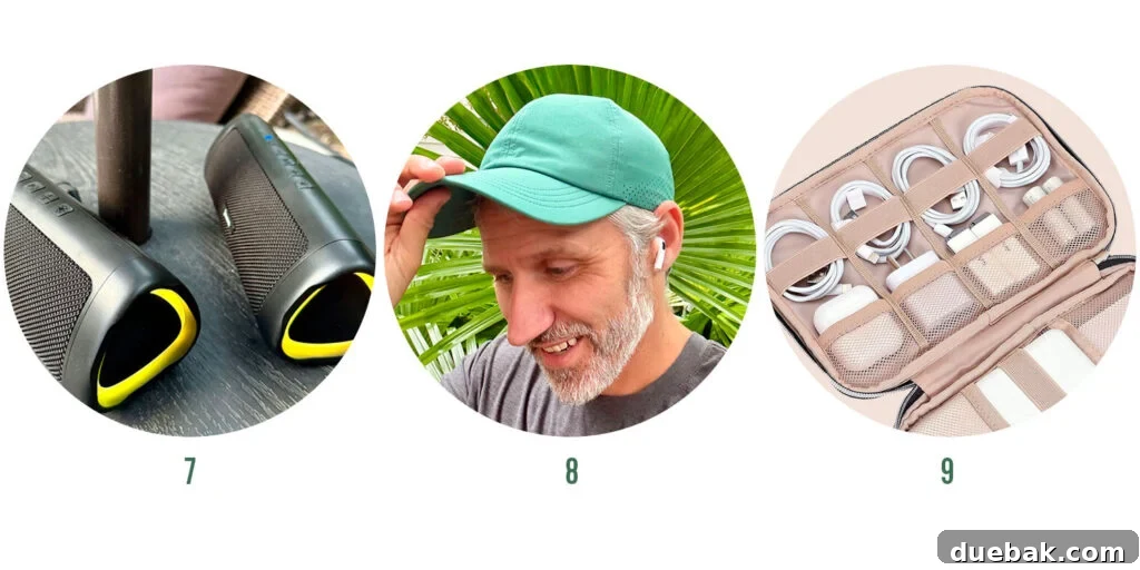 Johns Favorite Things of 2025 Items 7 8 9 - Pairable Bluetooth Speaker, Sport Cap, Cord Organizer.