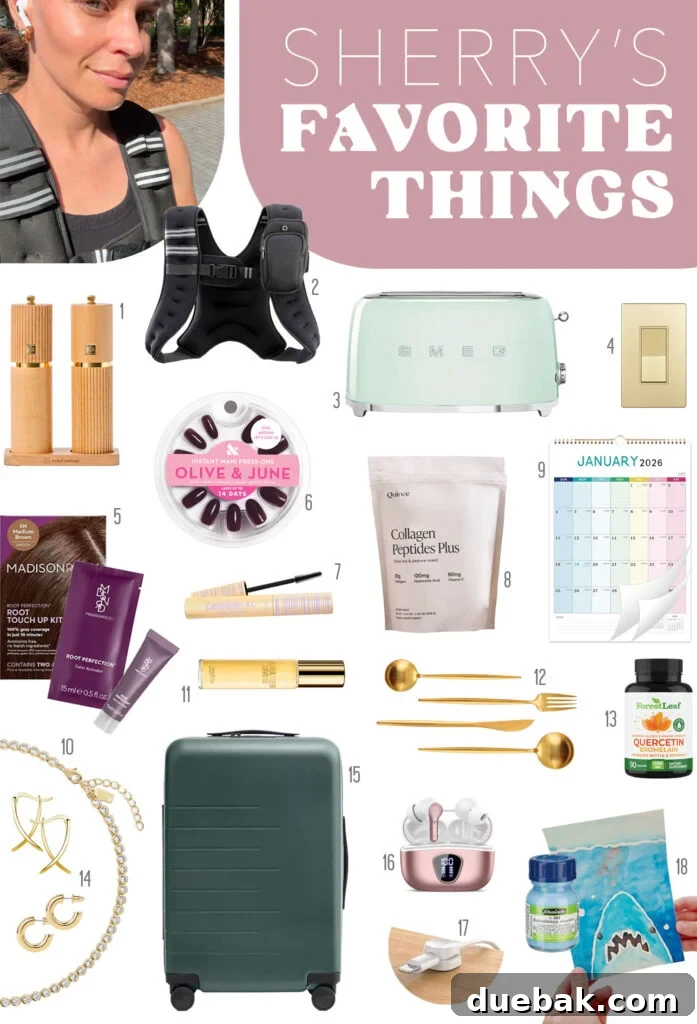 Moodboard Of Sherrys Favorite Things of 2025 - A collage of personal picks including home decor, beauty, and tech.