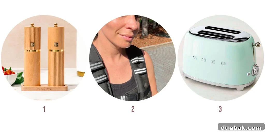 Sherrys Favorite Things of 2025 Items 1 2 3 - Salt & Pepper Shakers, Weighted Vest, Smeg Toaster.