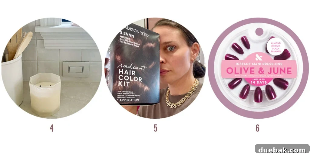 Sherrys Favorite Things of 2025 Items 4 5 6 - Metallic Switches, Madison Reed Hair Dye, Olive & June Press-On Nails.